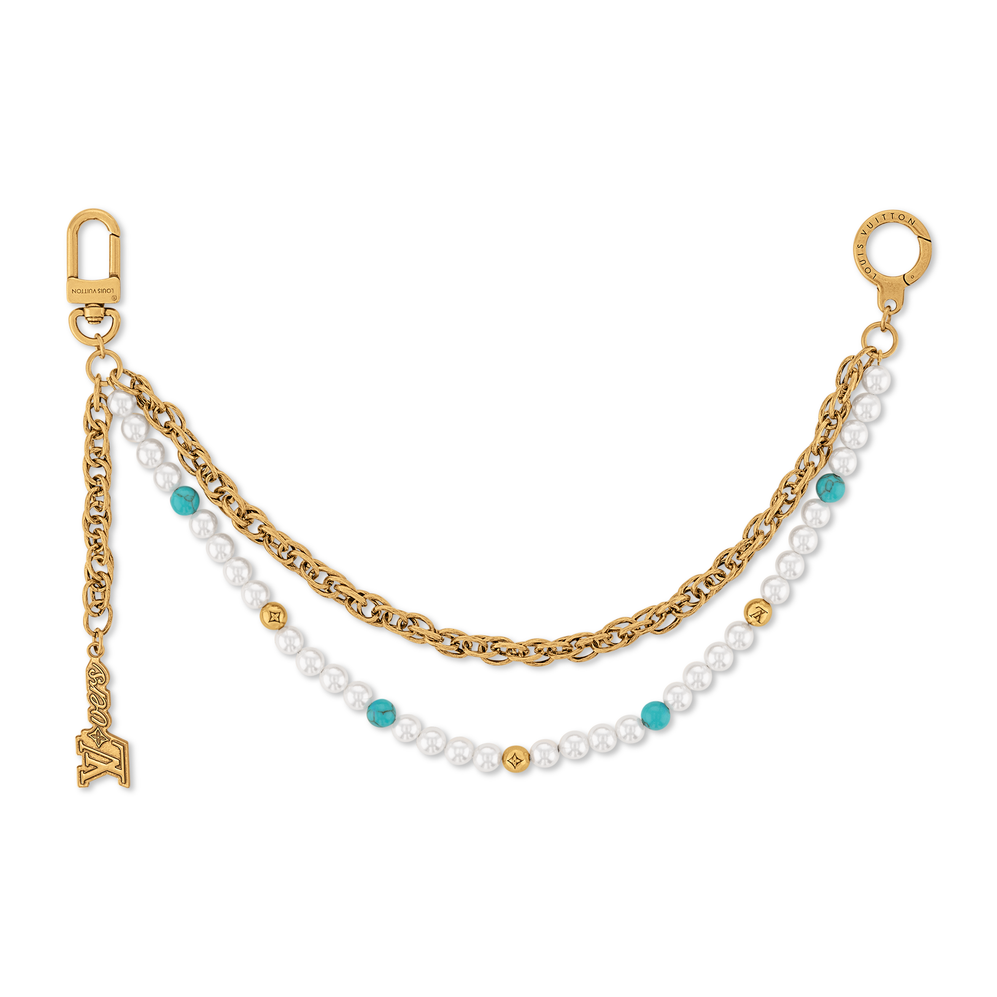 極美品ルイヴィトンM02097 バッグチャーム・チェーン ターコイズロデオ